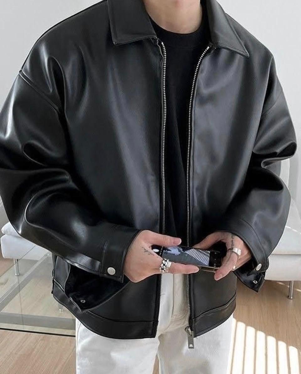 Black Faux Leather Jacket – Men’s Premium Streetwear Jacket, Classic Stylish Outerwear