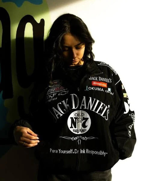 Jack Daniel’s Embroidered Racing Jacket – Men’s Vintage Motorsport Jacket, Premium Streetwear