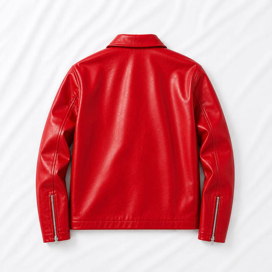 Premium Red Faux Leather Jacket for Men & Women | Vintage Motorcycle Biker PU Leather Jacket