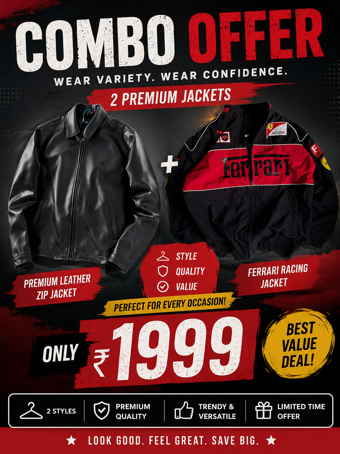 Black Ferrari Racing Leather Jacket for Men & Women – Premium Motorsport Style by Wear Variety
