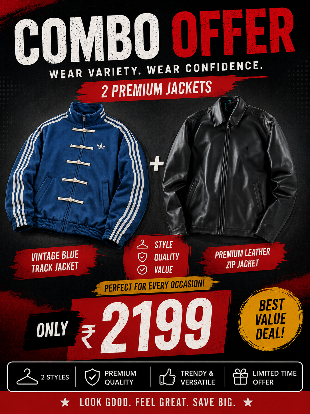 Blue CNY Racing Jacket & Black Leather Jacket for Men & Women – Premium Streetwear Style by Wear Variety