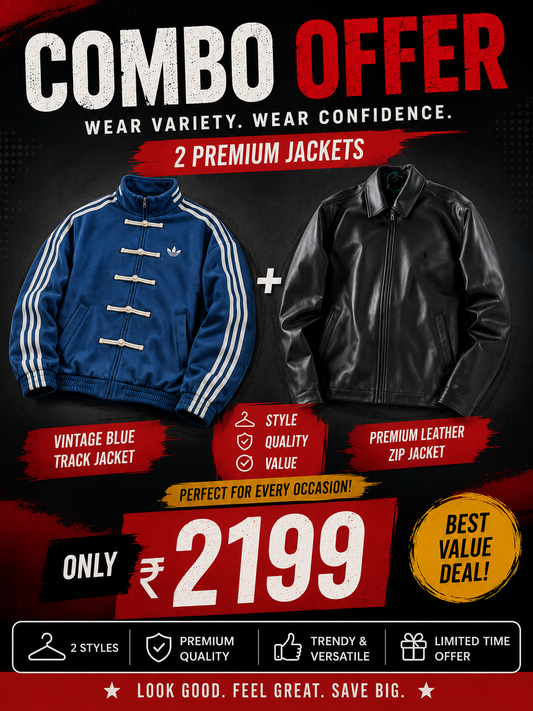 Blue CNY Racing Jacket & Black Leather Jacket for Men & Women – Premium Streetwear Style by Wear Variety