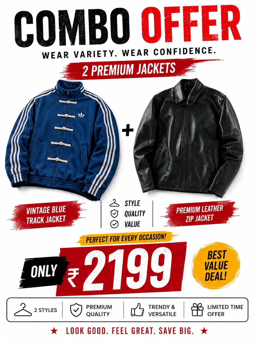 Blue CNY Racing Jacket & Black Leather Jacket for Men & Women – Premium Streetwear Style by Wear Variety