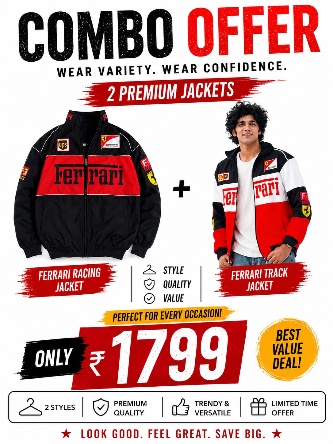 WearVariety Premium Polyester Racing Jacket | Lightweight Motorsport Streetwear Jacket