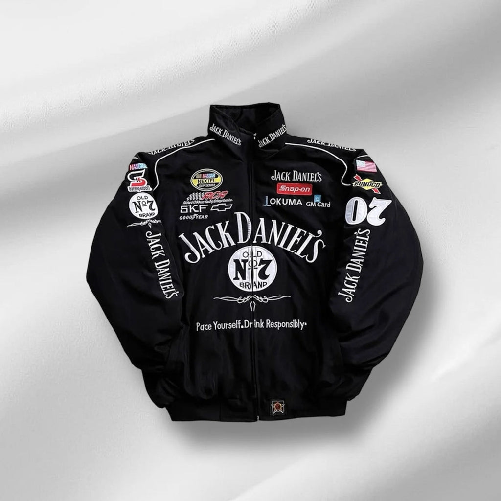 Jack Daniel’s Embroidered Racing Jacket – Men’s Vintage Motorsport Jacket, Premium Streetwear
