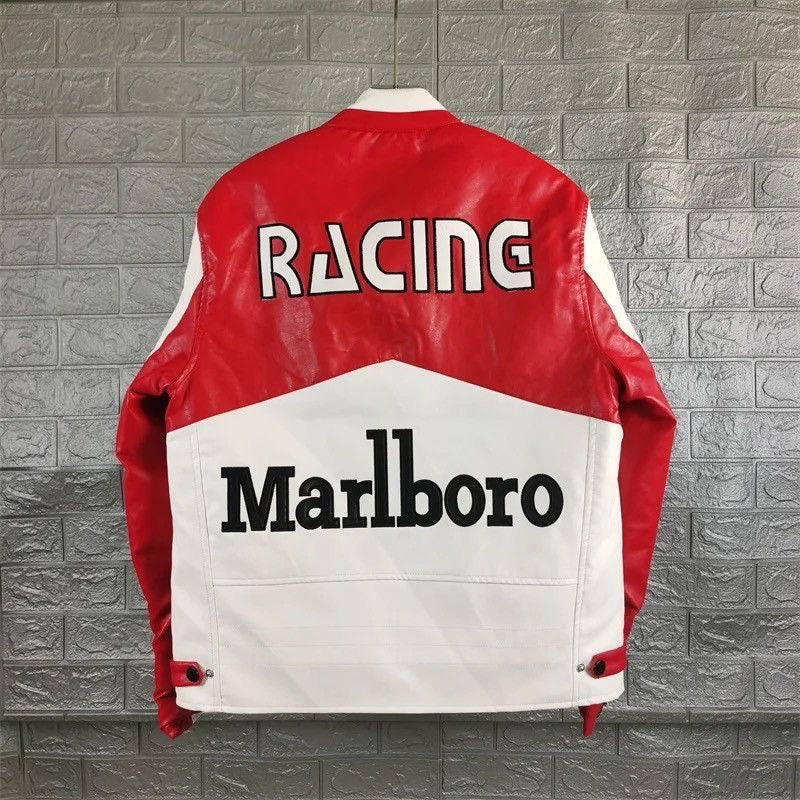 Marlboro Vintage Embroidered Leather Jacket – Classic Motorsport Racing Jacket