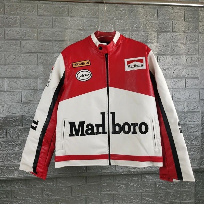 Marlboro Vintage Embroidered Leather Jacket – Classic Motorsport Racing Jacket