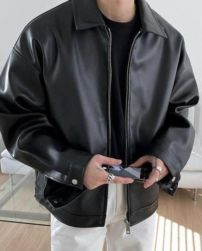Black Faux Leather Jacket – Men’s Premium Streetwear Jacket, Classic Stylish Outerwear