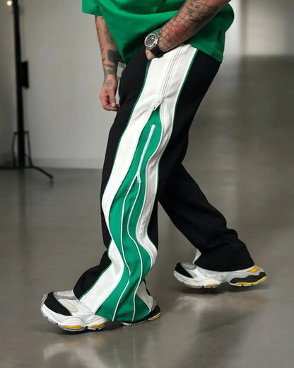 Double Zip Green Baggy Pants – Men’s Streetwear Joggers, Casual Loose-Fit Trousers