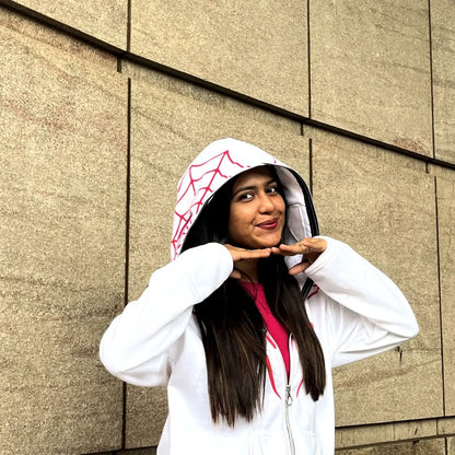 Spider White Zipper Hoodie – Men’s & Women’s Full-Zip Streetwear Hoodie, Graphic Pullover