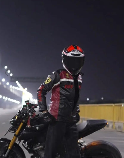 Black Ferrari F1 Leather Racing Jacket – Classic Motorsport Edition