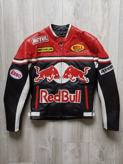 Red Bull Racing Embroidered Leather Jacket | Premium Motorsport Leather Jacket for Men & Women