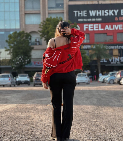 Red F1 Vintage Racing Jacket – Men’s Classic Motorsport Jacket, Retro Streetwear