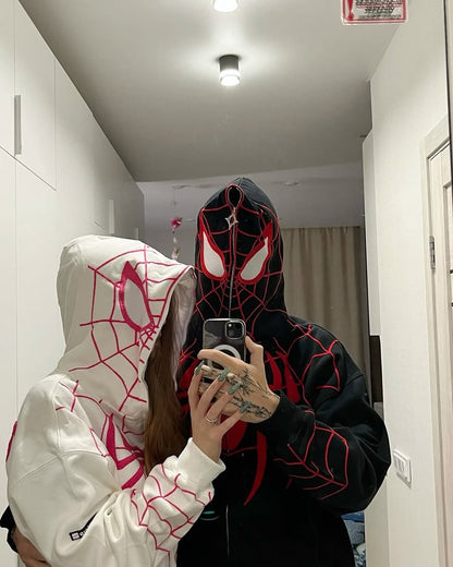 Couple Spider Hoodie – Matching Black Spider Print Hoodies for Him & Her, Stylish Streetwear