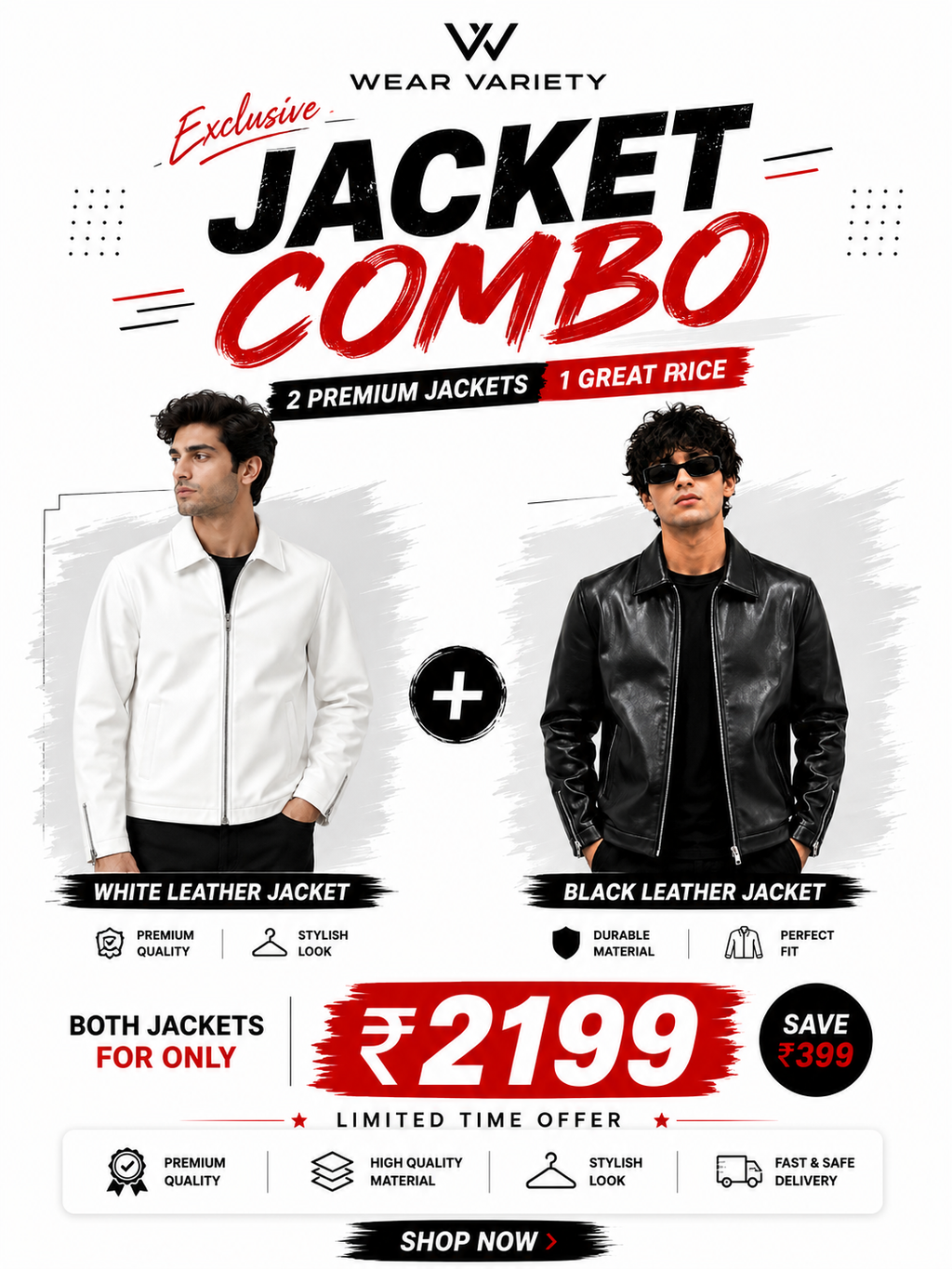 WearVariety White & Black Leather Racing Jacket Combo | Premium Faux Leather Motorsport Jackets