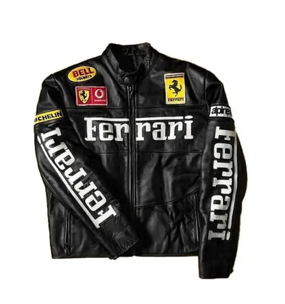 F1 Black Vintage Leather Embroidered Jacket – Men’s Classic Motorsport Racing Jacket