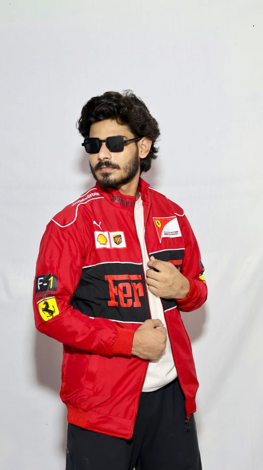 Red Ferrari F1 Vintage Racing Jacket | Classic Motorsport Style Jacket