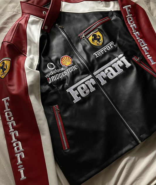 Ferrari Leather Racing Jacket – Premium Motorsport Heritage Style