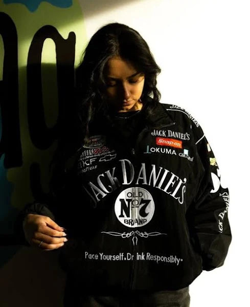 Jack Daniel’s Embroidered Racing Jacket – Men’s Vintage Motorsport Jacket, Premium Streetwear