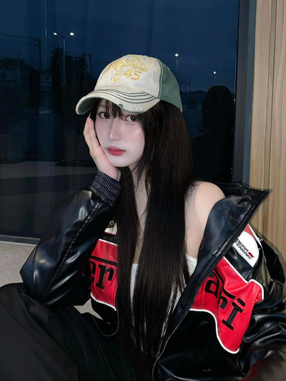 Black Leather Embroidered Bomber Jacket – Premium Streetwear Jacket, Stylish Outerwear