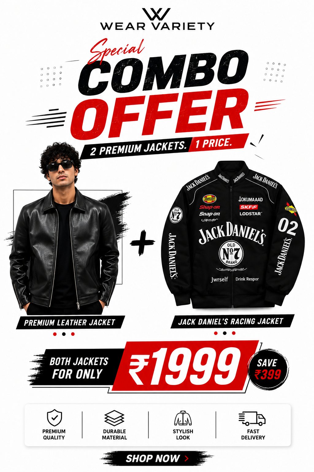 Black Leather & JD Vintage Racing Motorsport Jacket Combo | Wear Variety
