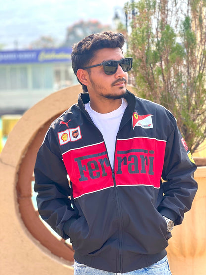 Ferrari F1 Black Vintage Racing Jacket – Men’s Classic Motorsport Jacket, Retro Streetwear
