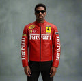 Red Leather Embroidered Ferrari Jacket | Premium F1 Racing Leather Jacket
