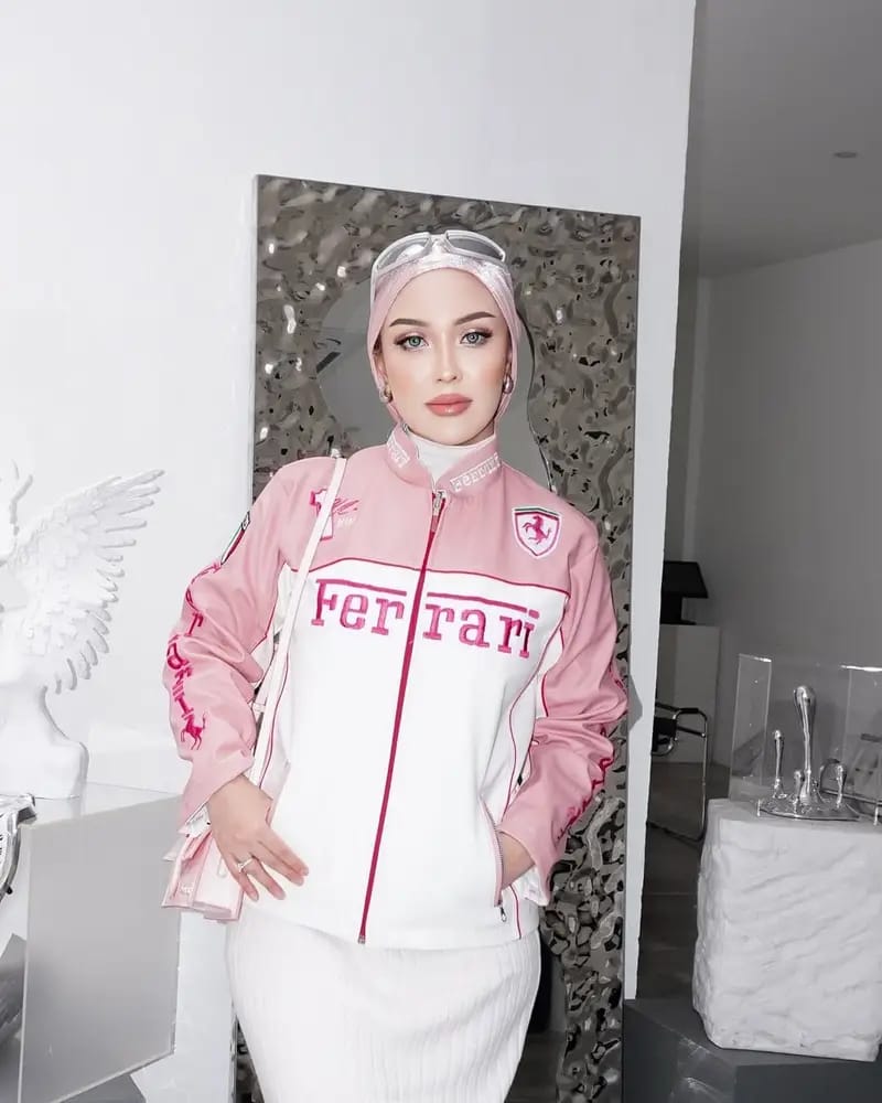 Pink Ferrari F1 Leather Racing Jacket | Premium Motorsport Leather Jacket for Women