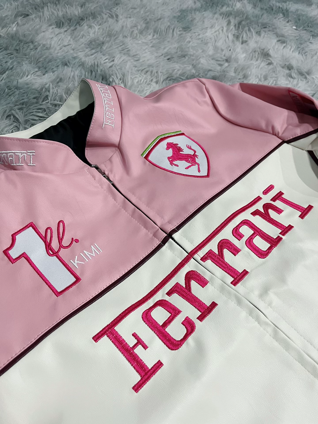 Pink Ferrari F1 Leather Racing Jacket | Premium Motorsport Leather Jacket for Women