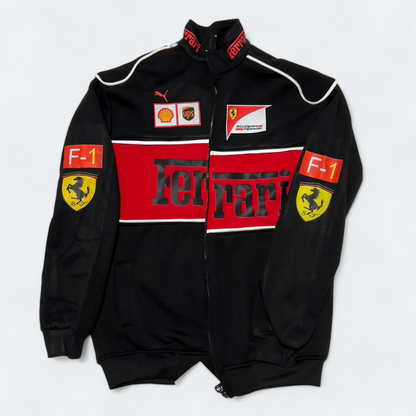 Black Ferrari F1 Vintage Racing Jacket – Lightweight Parachute Fabric Motorsports Jacket for Men & Women