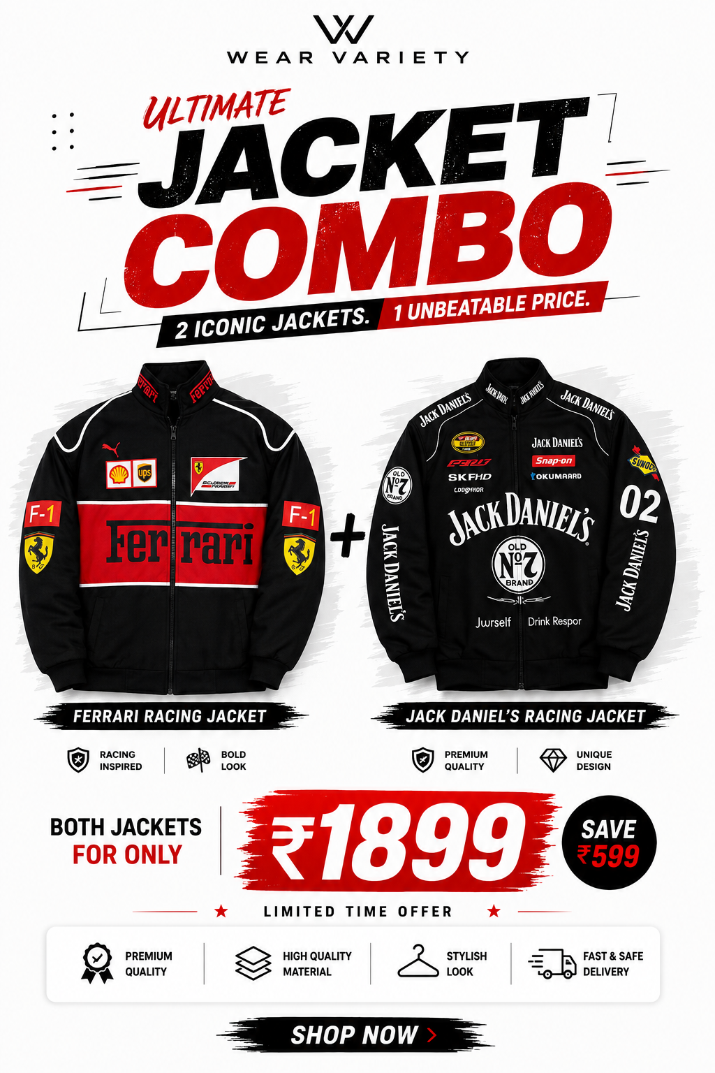 F1 Black & JD Racing Vintage Jacket Combo | Premium Motorsport Racing Jacket Combo for Men &amp; Women