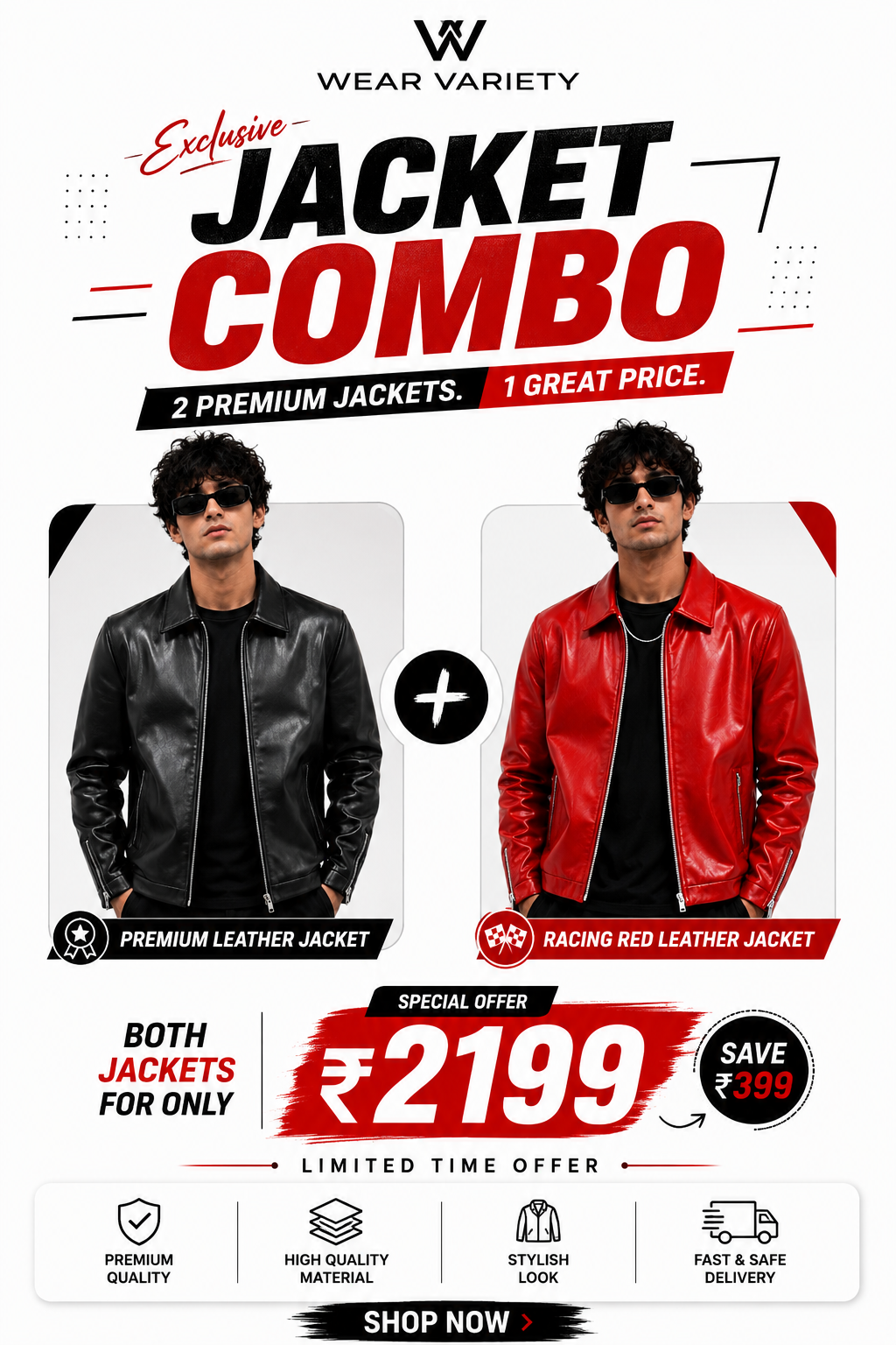 Black & Red Leather Racing Jacket Combo | Wear Variety