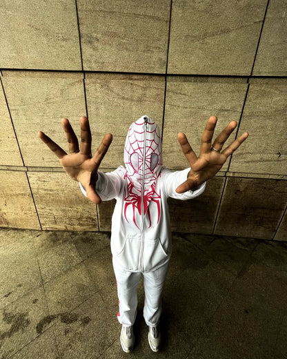 Spider White Zipper Hoodie – Men’s & Women’s Full-Zip Streetwear Hoodie, Graphic Pullover