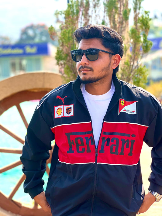 Ferrari F1 Black Vintage Racing Jacket – Men’s Classic Motorsport Jacket, Retro Streetwear