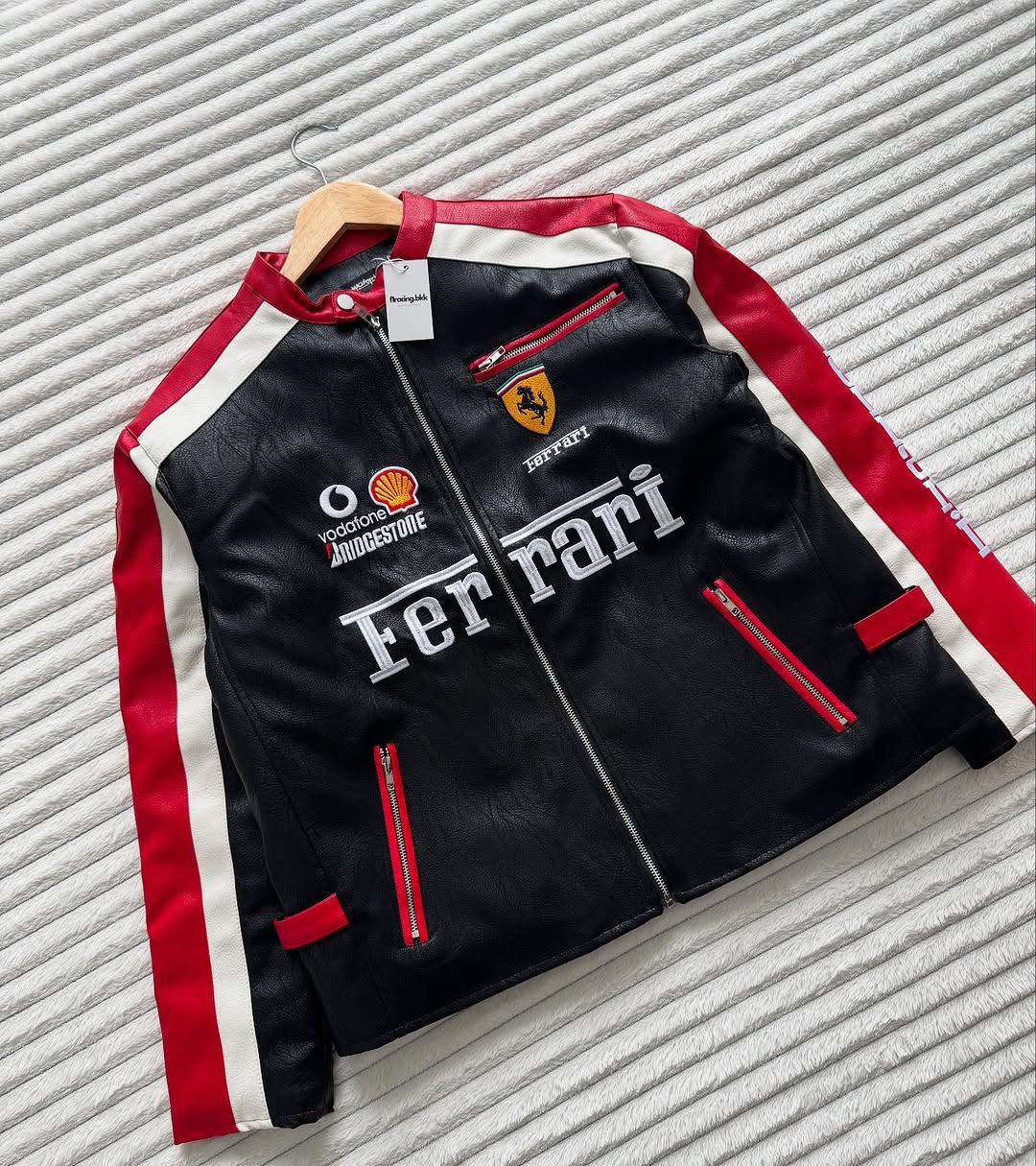 Ferrari Leather Racing Jacket – Premium Motorsport Heritage Style