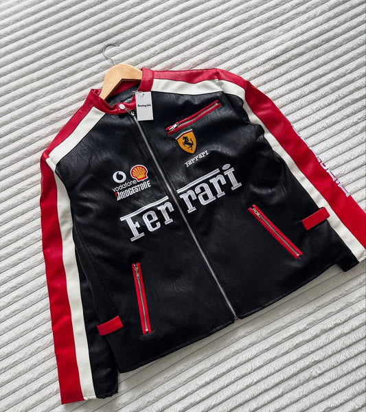 Ferrari Leather Racing Jacket – Premium Motorsport Heritage Style