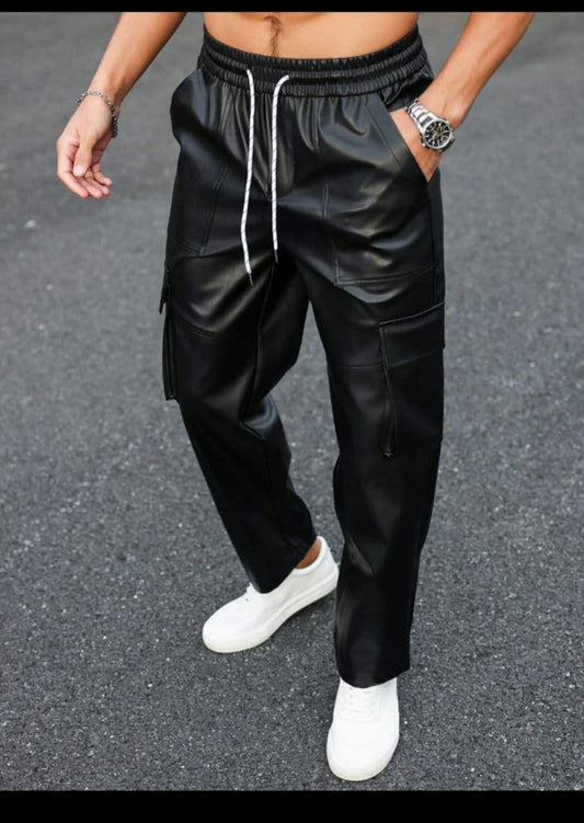 Black Leather Cargo Pants – Streetwear Utility Style