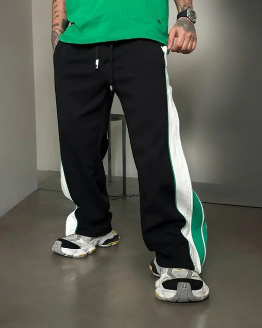Double Zip Green Baggy Pants – Men’s Streetwear Joggers, Casual Loose-Fit Trousers