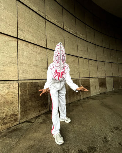Spider White Zipper Hoodie – Men’s & Women’s Full-Zip Streetwear Hoodie, Graphic Pullover