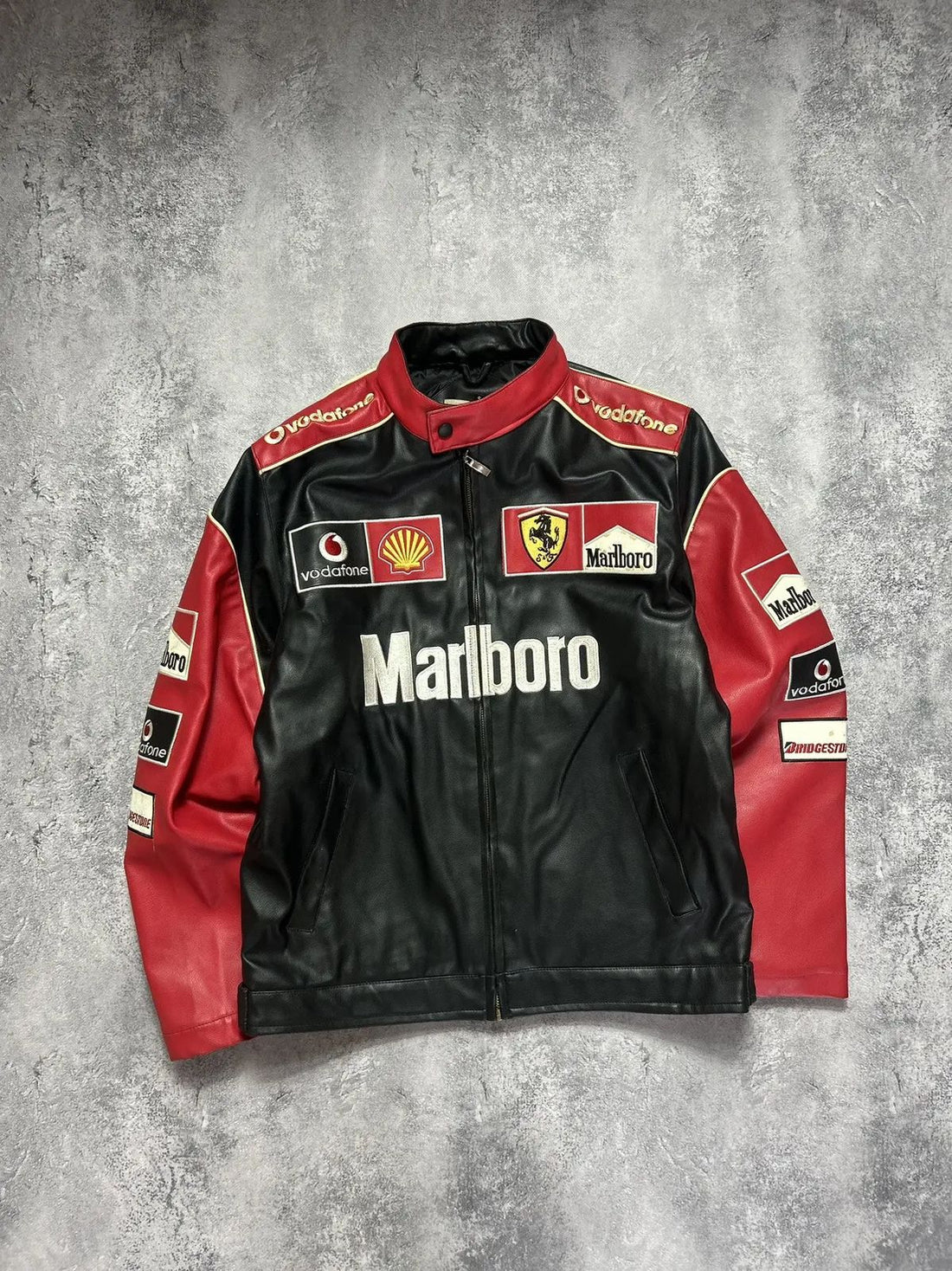 Marlboro F1 Black Leather Racing Jacket – Men’s Vintage Motorsport Jacket, Premium Leather