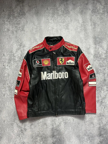 Marlboro F1 Black Leather Racing Jacket – Men’s Vintage Motorsport Jacket, Premium Leather