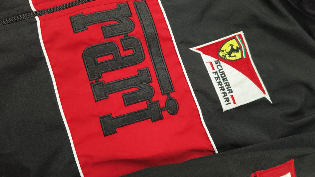 Black Ferrari Vintage Racing Embroidered Jacket – Premium F 1 Motorsport Outerwear