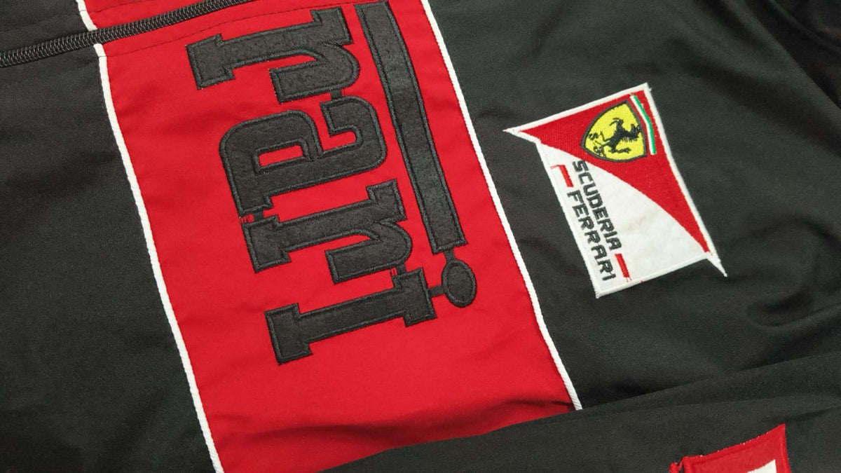 Black Ferrari Vintage Racing Embroidered Jacket – Premium F 1 Motorsport Outerwear