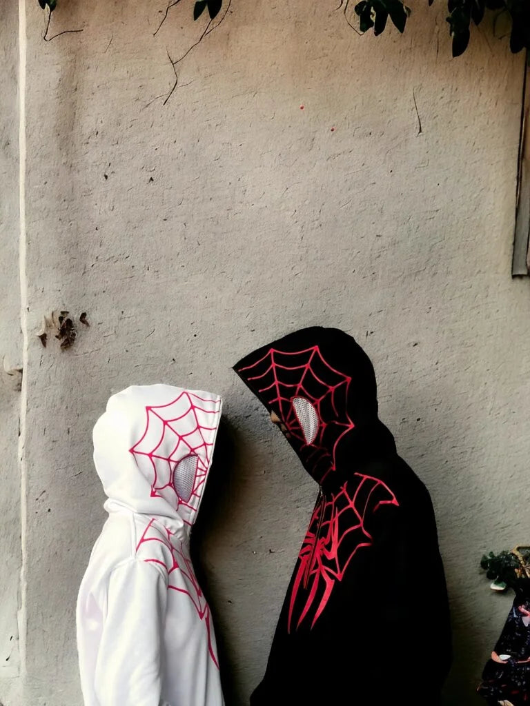 Couple Spider Hoodie – Matching Black Spider Print Hoodies for Him & Her, Stylish Streetwear