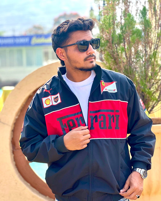 Ferrari F1 Black Vintage Racing Jacket – Men’s Classic Motorsport Jacket, Retro Streetwear