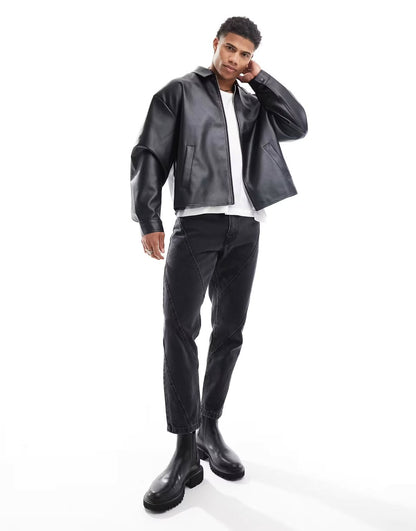 Black Faux Leather Jacket for Men & Women | Unisex Biker Jacket