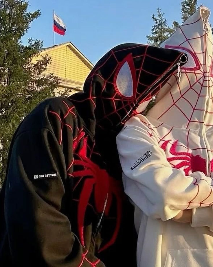 Couple Spider Hoodie – Matching Black Spider Print Hoodies for Him & Her, Stylish Streetwear